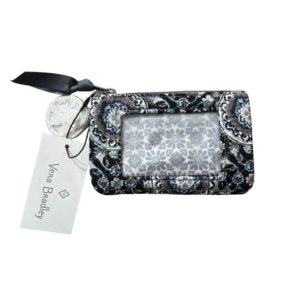 Vera Bradley Iconic Zip ID Case in Charcoal Medallion Gray & Blue New - Picture 1 of 4